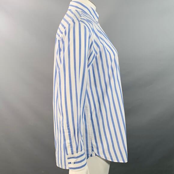 EQUIPMENT Size L Blue White Cotton Stripe Button Down Collar Shirt - Picture 3 of 7